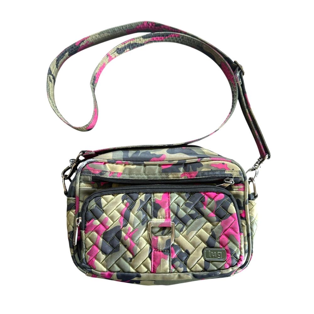 Lug Carousel Crossbody Belt Bag Camo Orchid Pink Green Quilted Nylon Travel